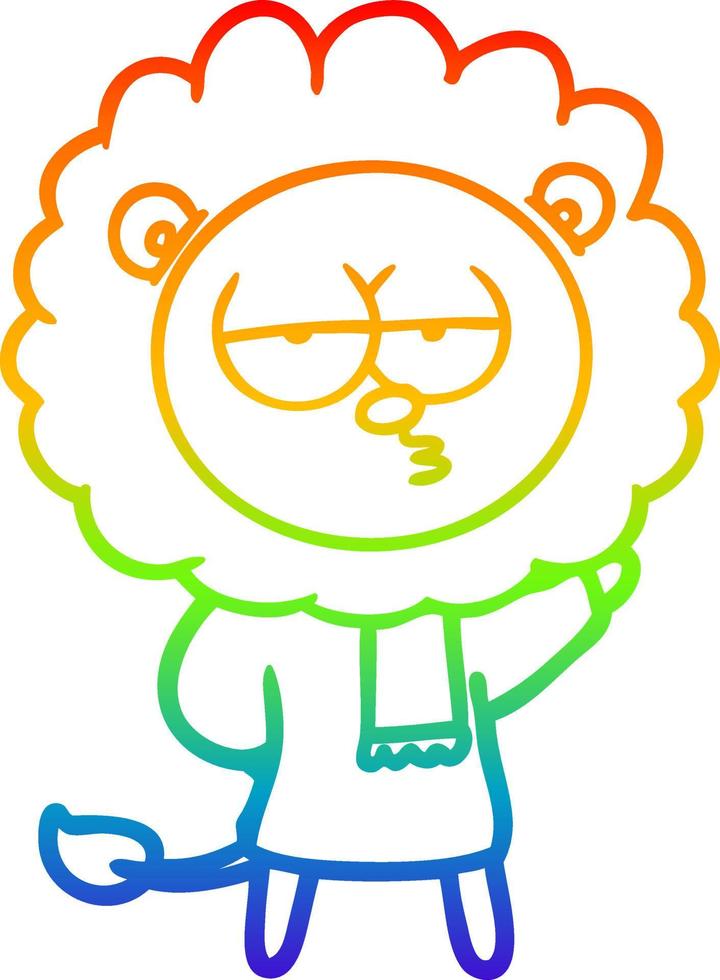 rainbow gradient line drawing cartoon bored lion vector