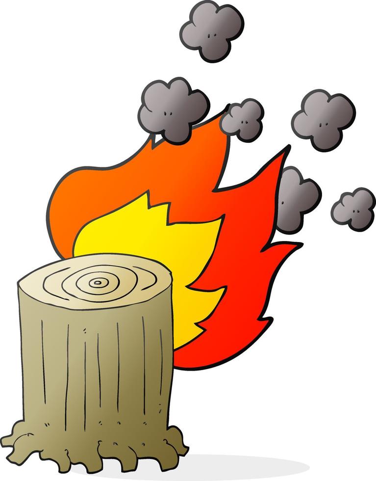 freehand drawn cartoon tree stump on fire vector