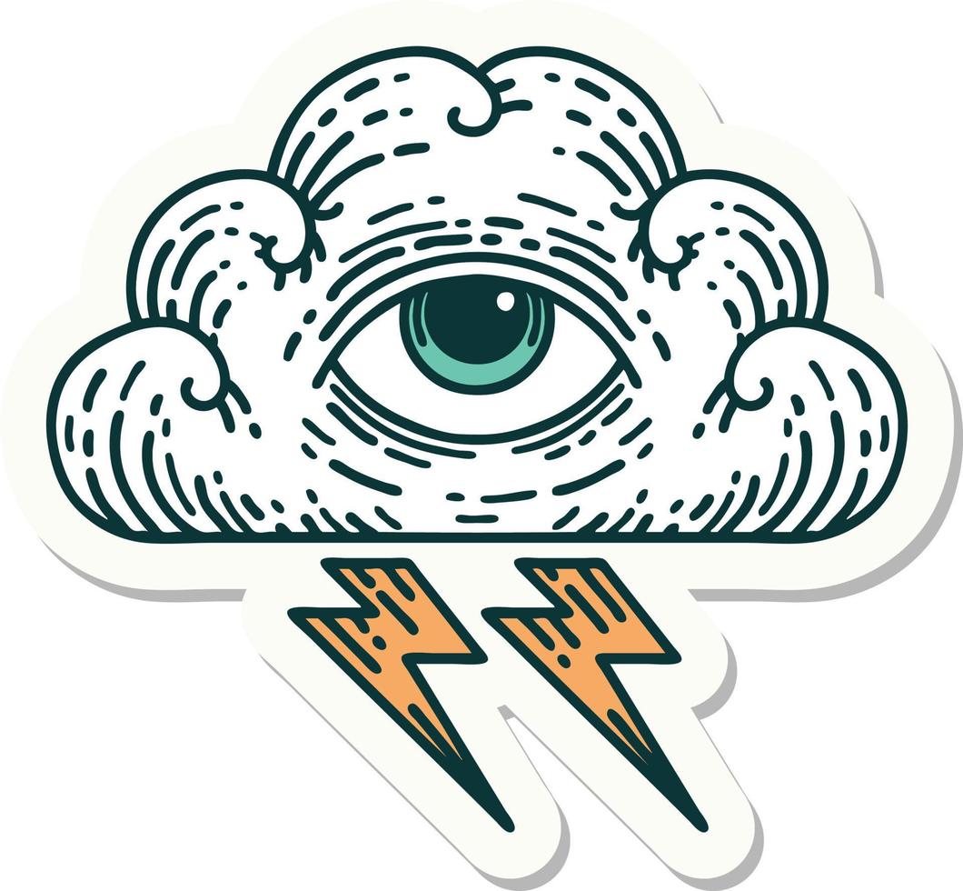 sticker of tattoo in traditional style of an all seeing eye cloud vector