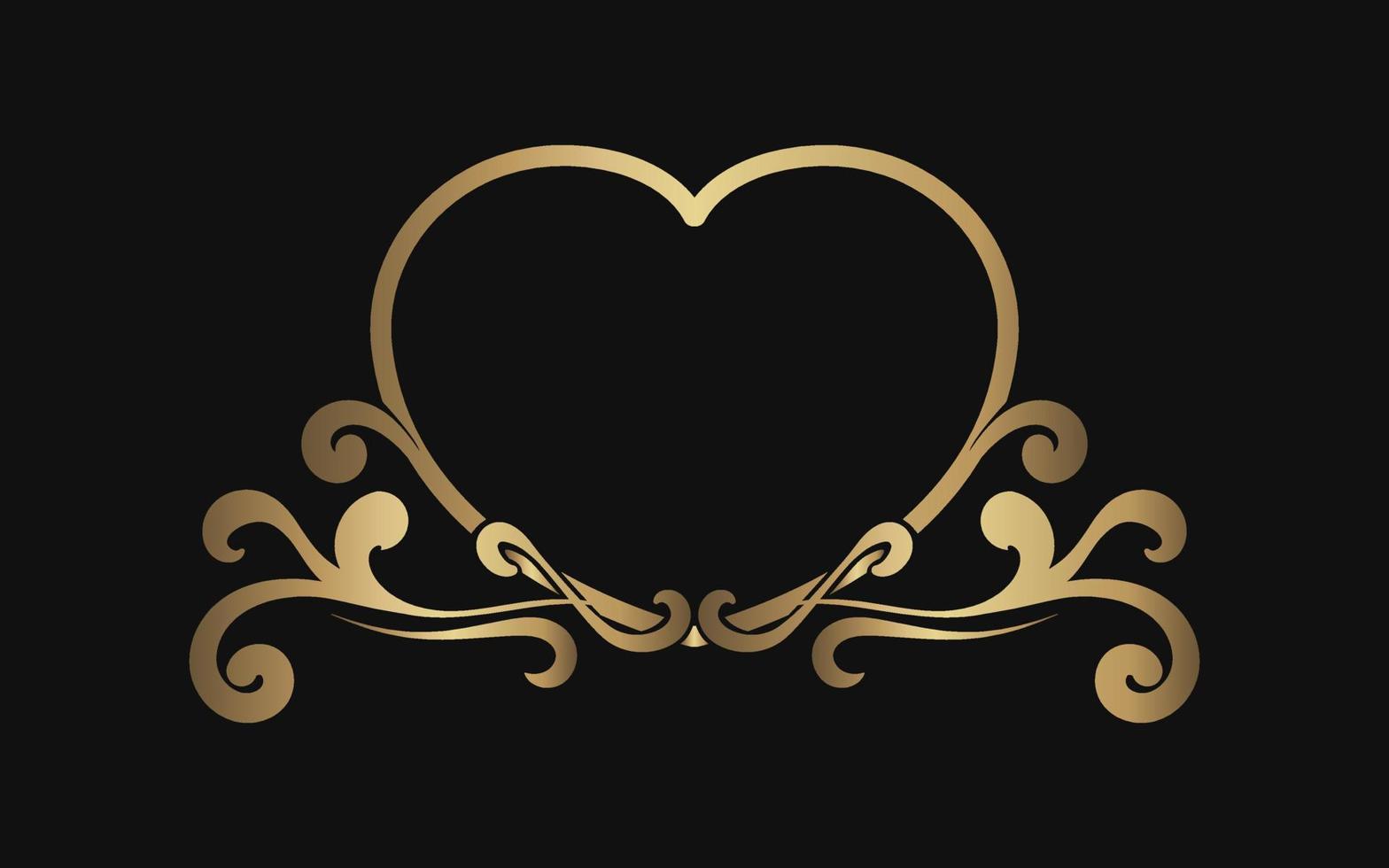 logotipo de borde vintage, forma de corazón, adorno dorado vector