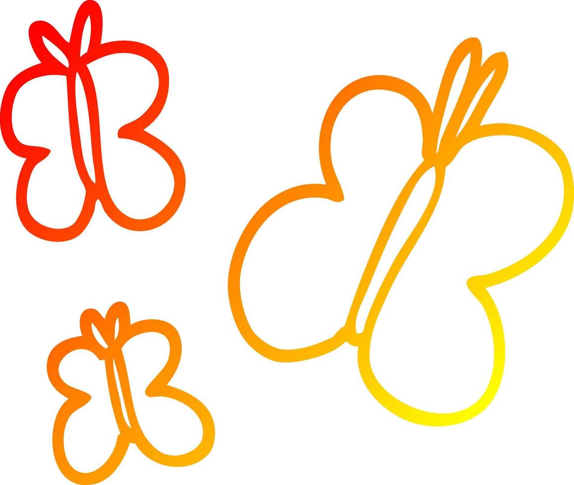 warm gradient line drawing cartoon butterflies vector