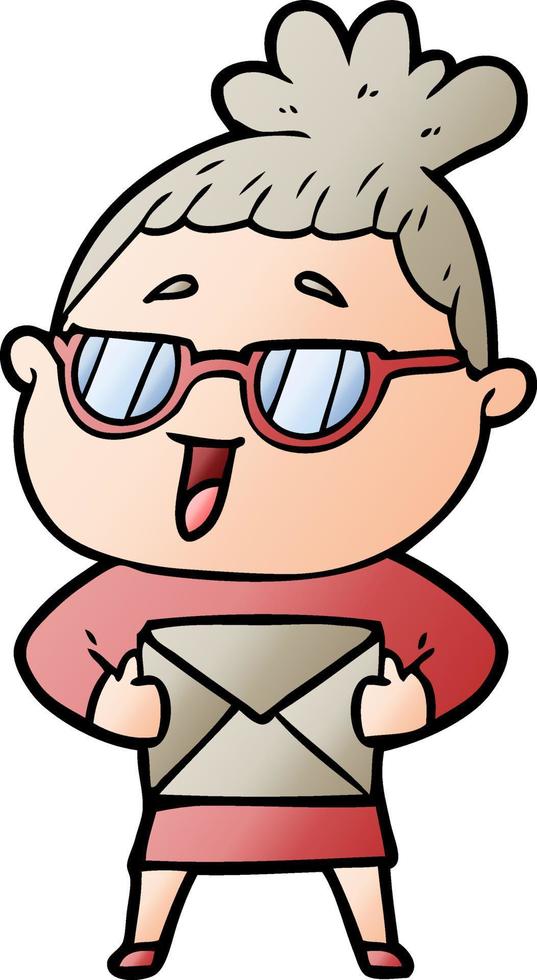 cartoon happy woman wearing spectacles vector