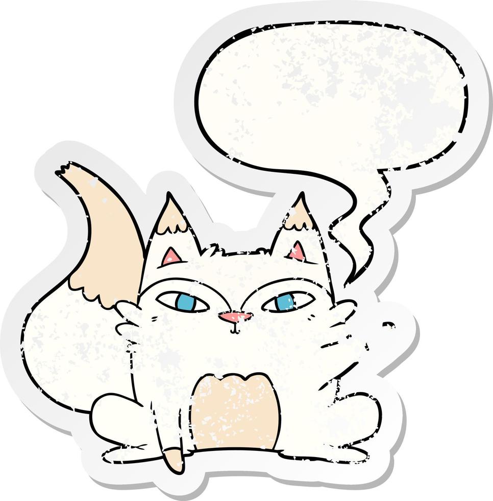 cartoon arctic fox and speech bubble distressed sticker vector