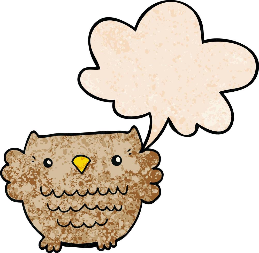 cartoon owl and speech bubble in retro texture style vector