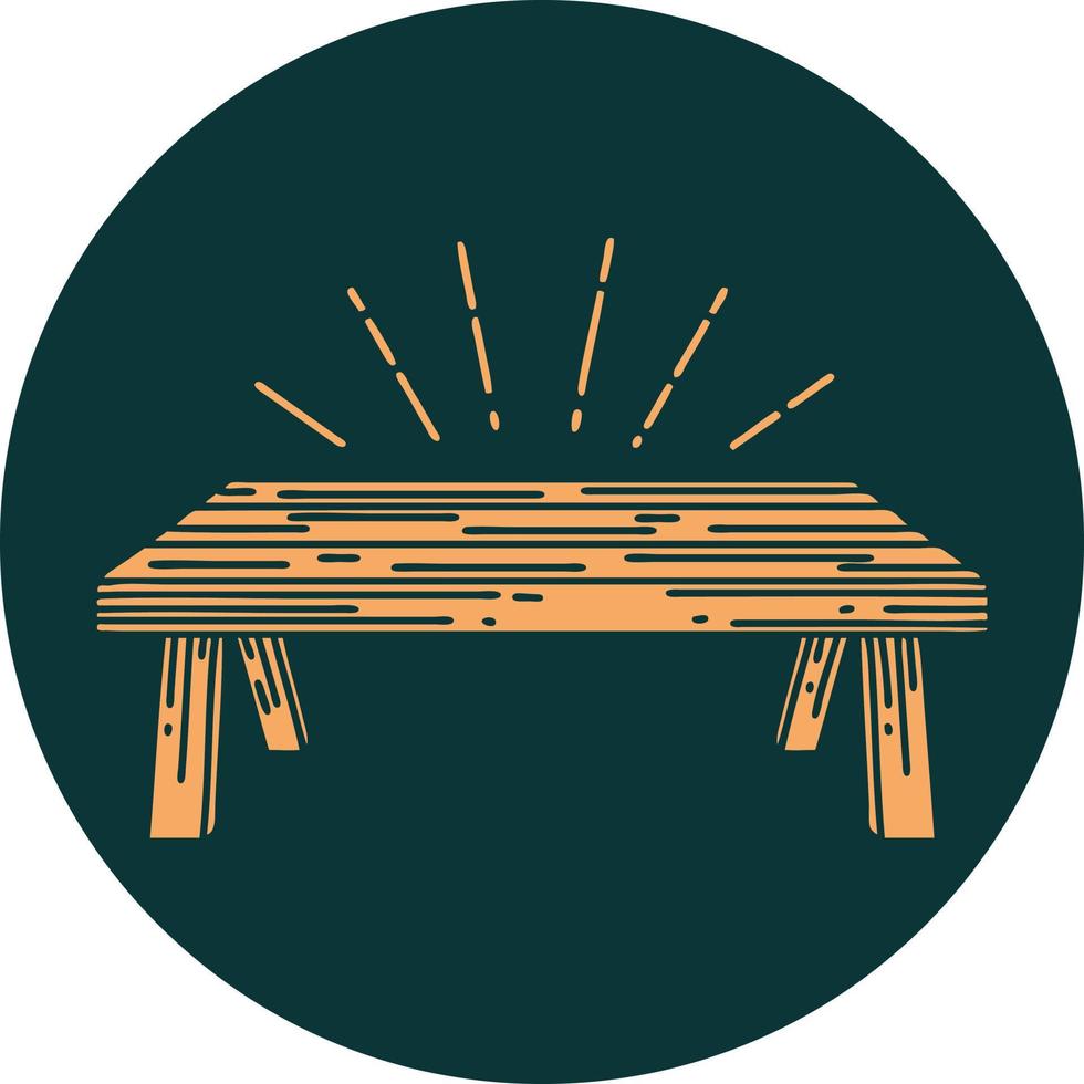 icono de una mesa de madera estilo tatuaje vector