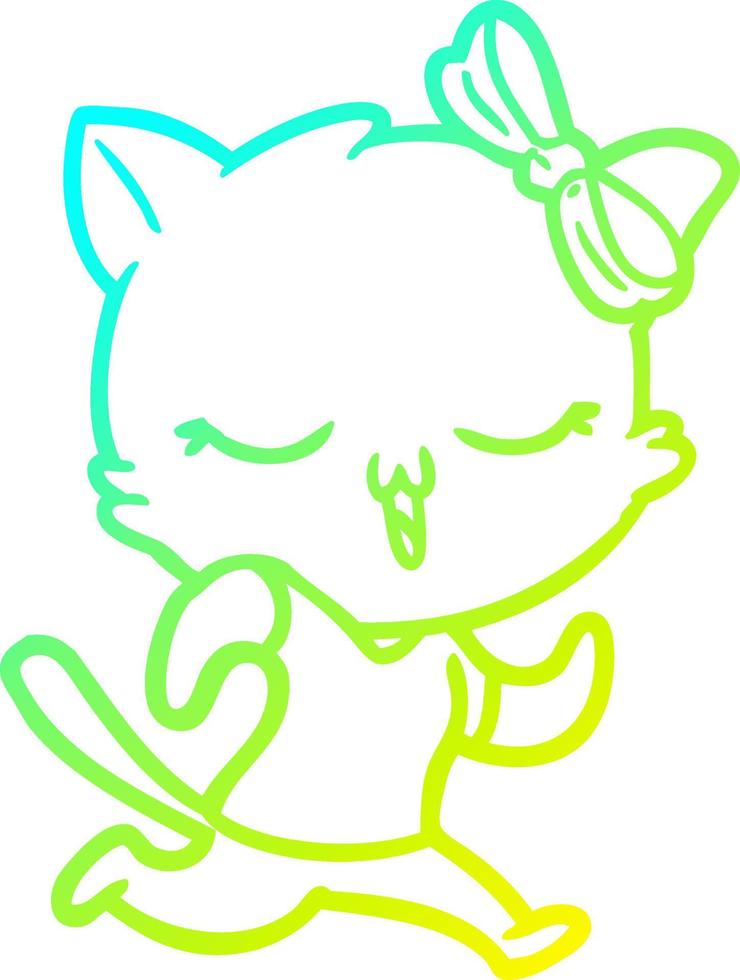 cold gradient line drawing cartoon cat with bow on head vector