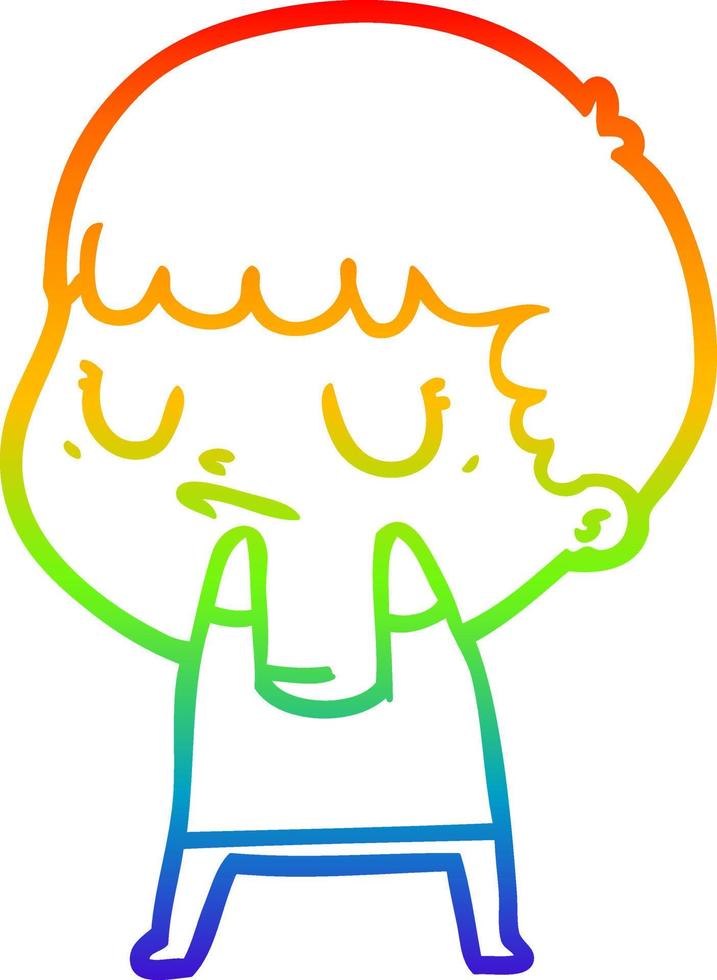 rainbow gradient line drawing cartoon grumpy boy vector