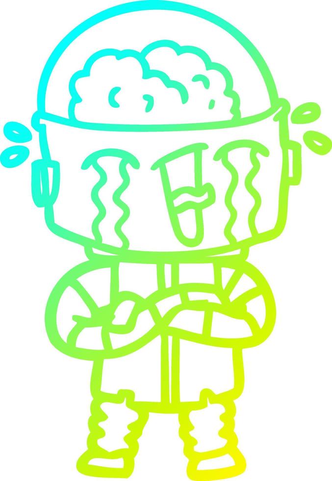cold gradient line drawing cartoon crying robot vector
