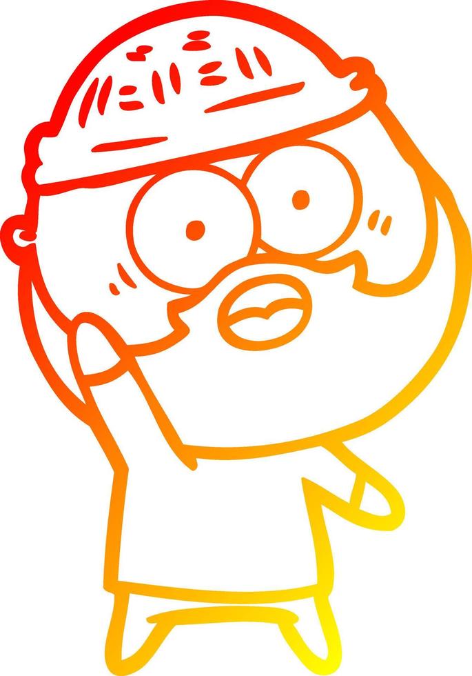 warm gradient line drawing cartoon bearded man holding up hand vector