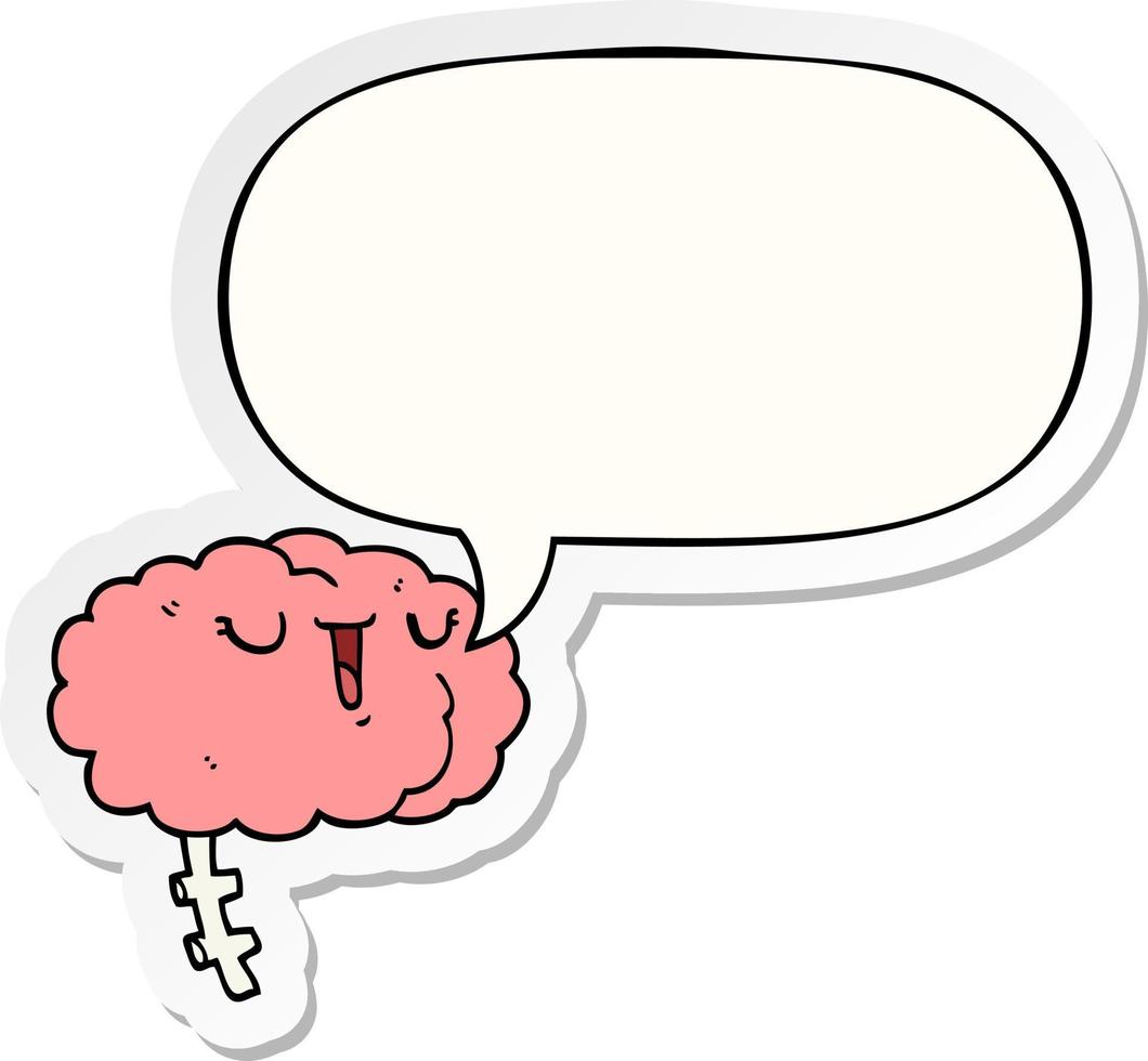 happy cartoon brain and speech bubble sticker vector