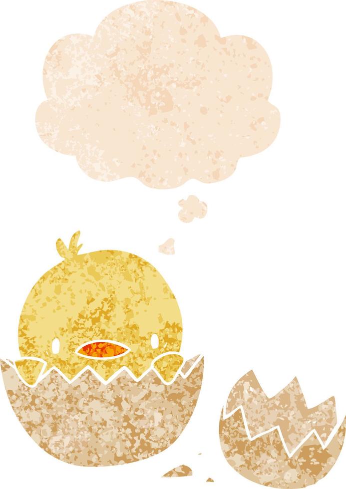 cartoon chick and thought bubble in retro textured style vector