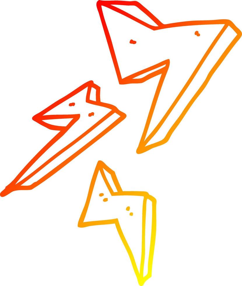 warm gradient line drawing cartoon lightning bolt vector