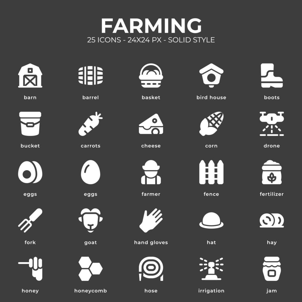 Farming icon pack with black color vector