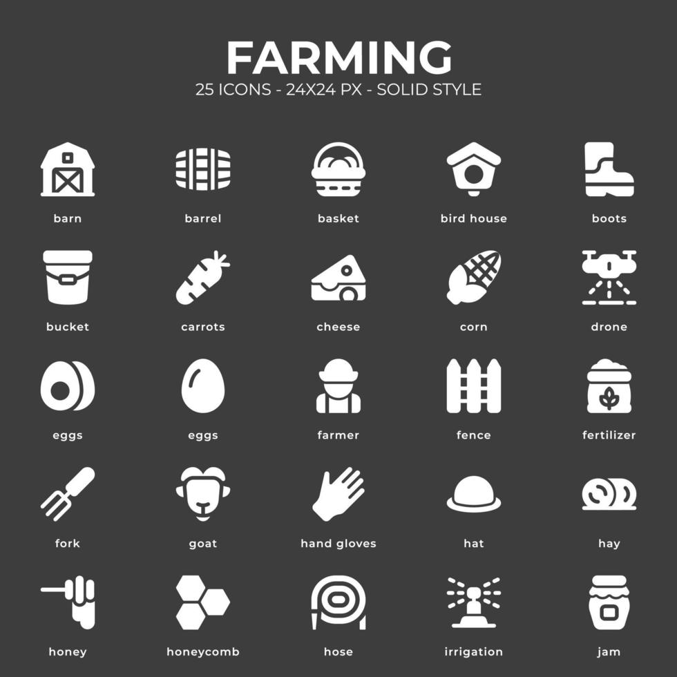 paquete de iconos de agricultura con color negro vector