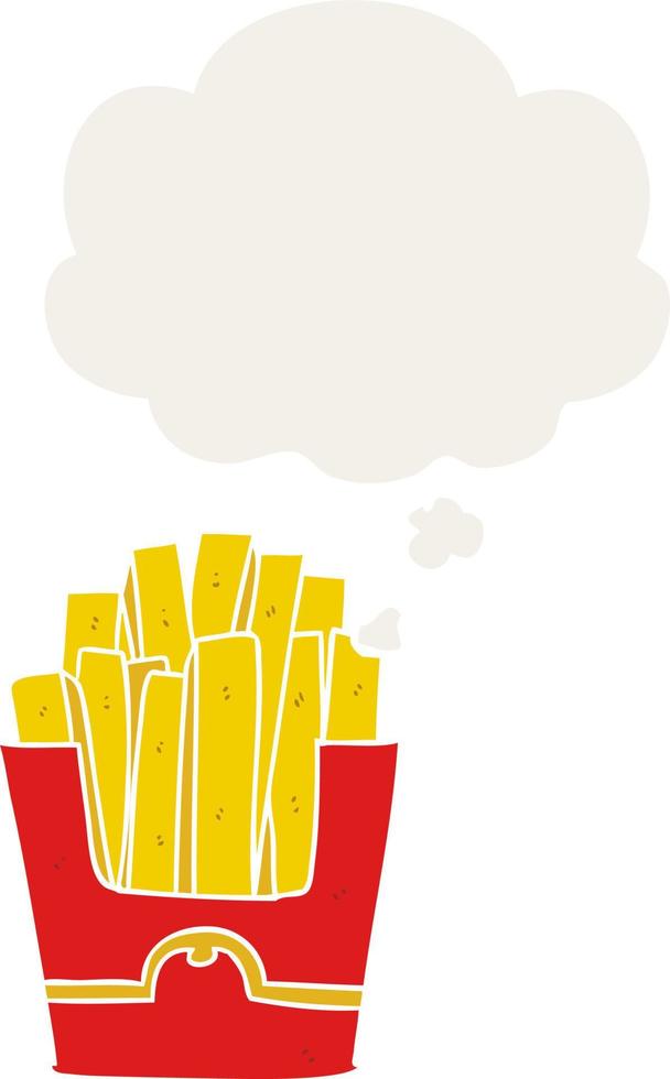 cartoon fries and thought bubble in retro style vector