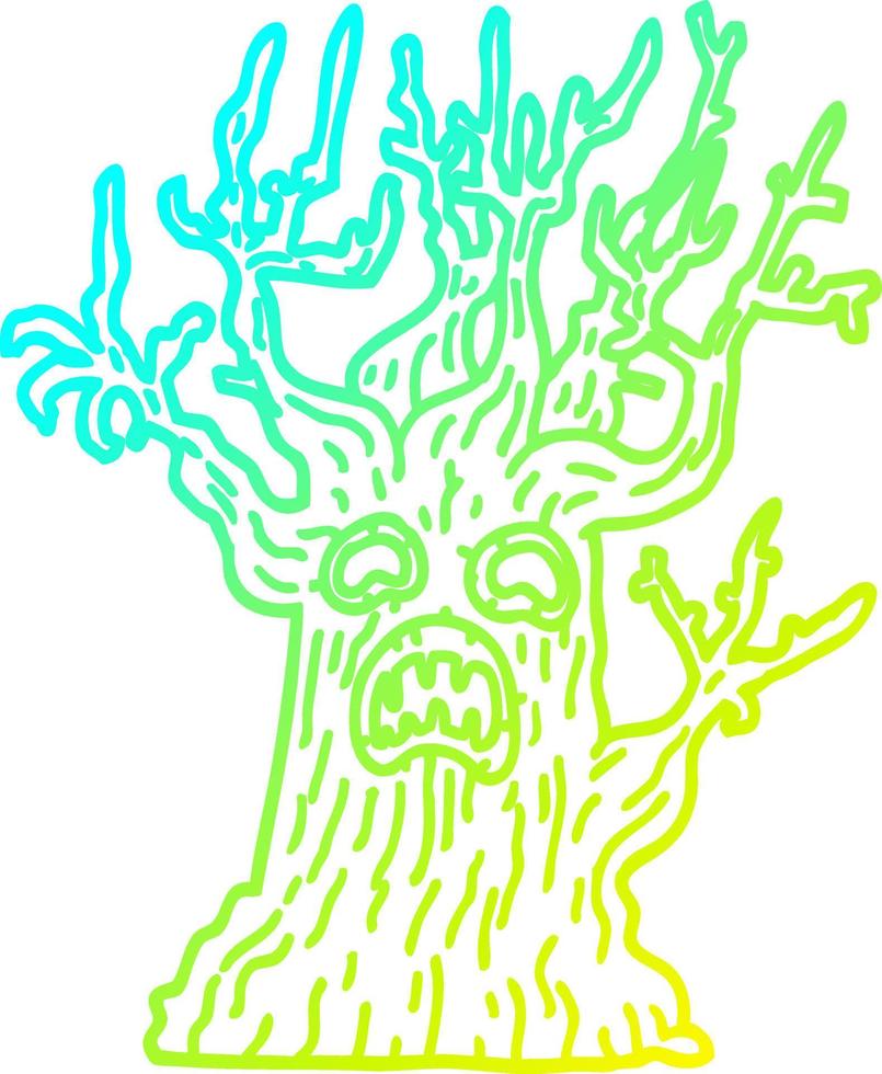 frío gradiente línea dibujo dibujos animados espeluznante árbol vector