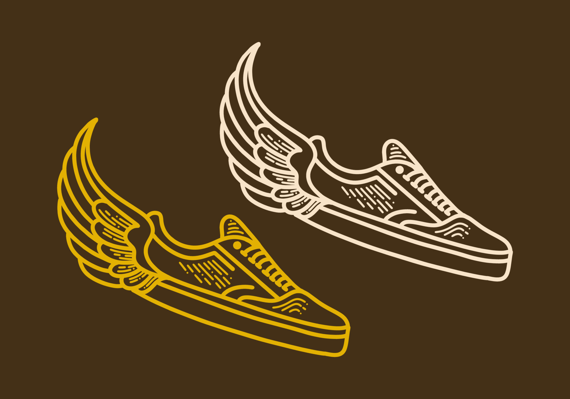 Flat shoes with wings retro vintage line art 12032955 Vector Art