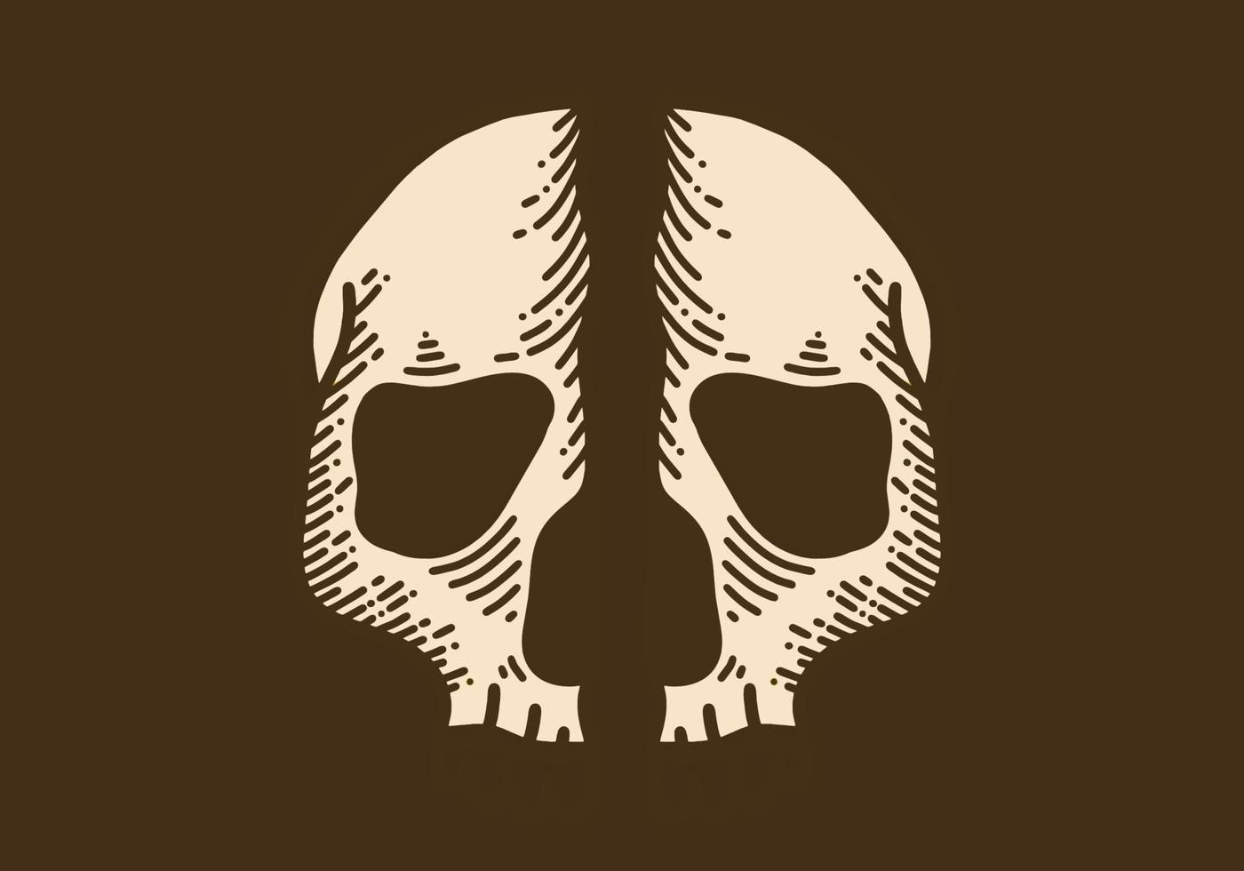 Split skull retro vintage line art vector