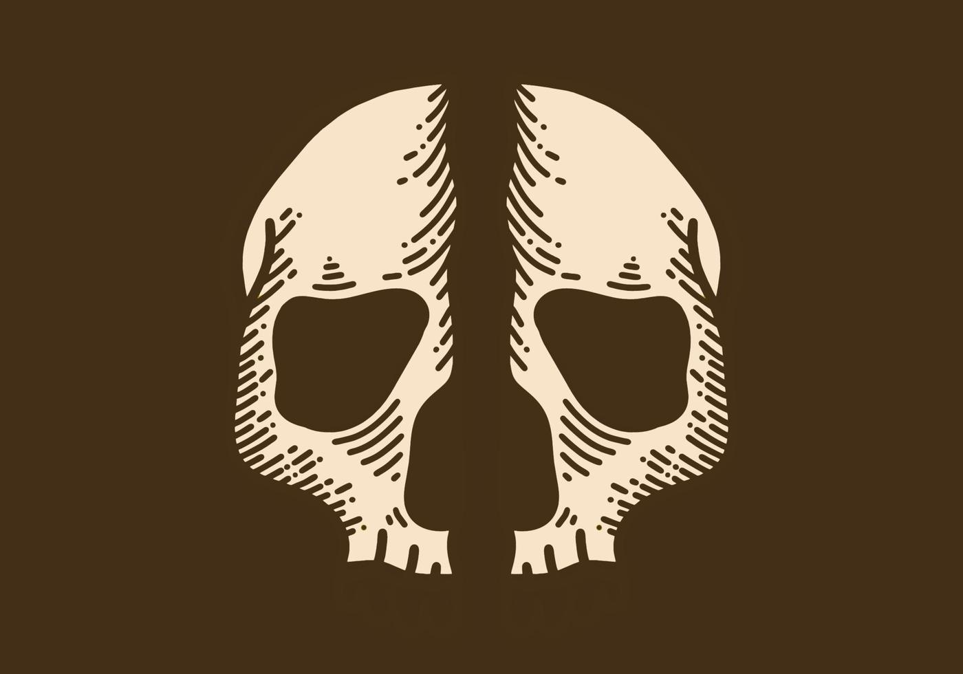 Split skull retro vintage line art vector