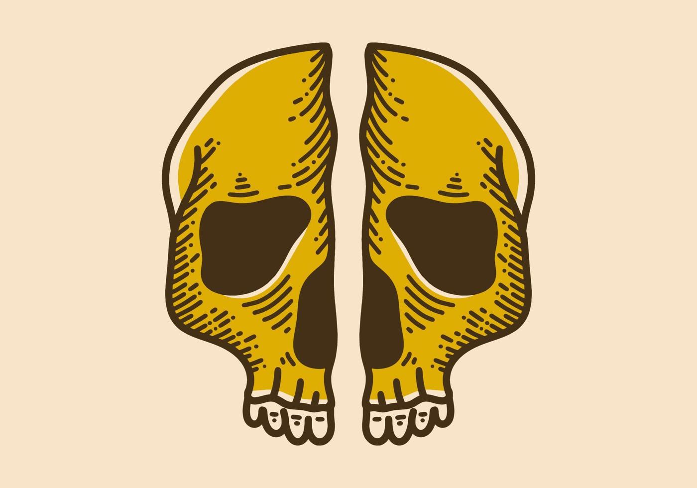 Split skull retro vintage line art vector