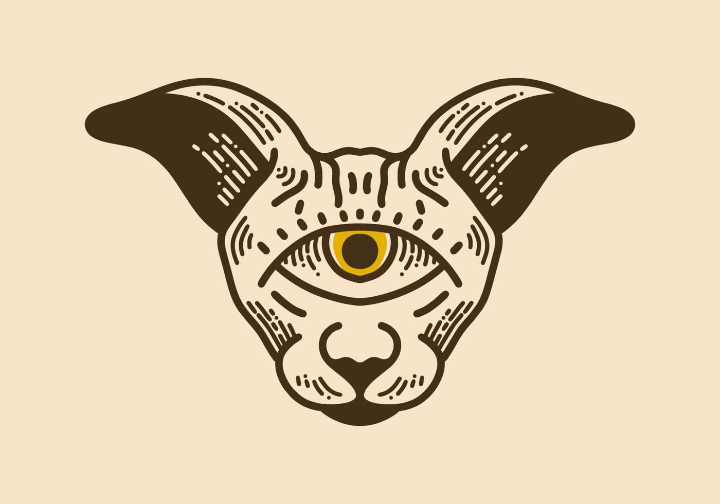 Cat head with one eye in the middle retro vintage line art vector