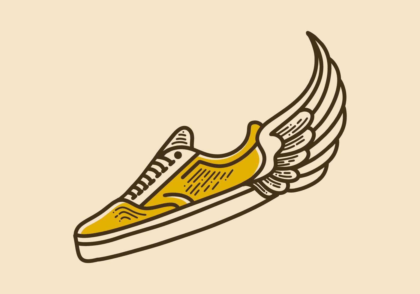 zapatos planos con alas retro vintage line art vector