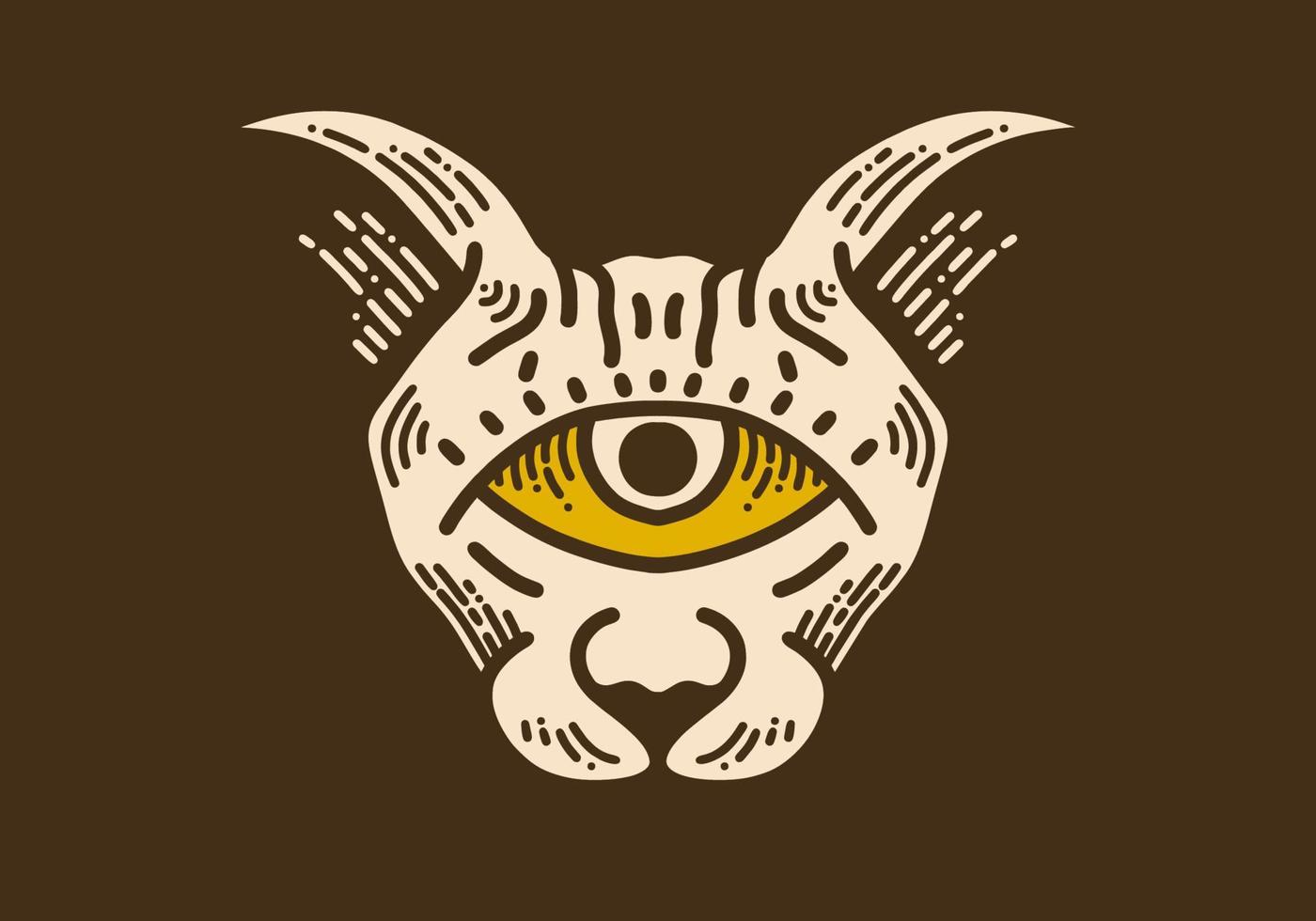 Cat head with one eye in the middle retro vintage line art vector