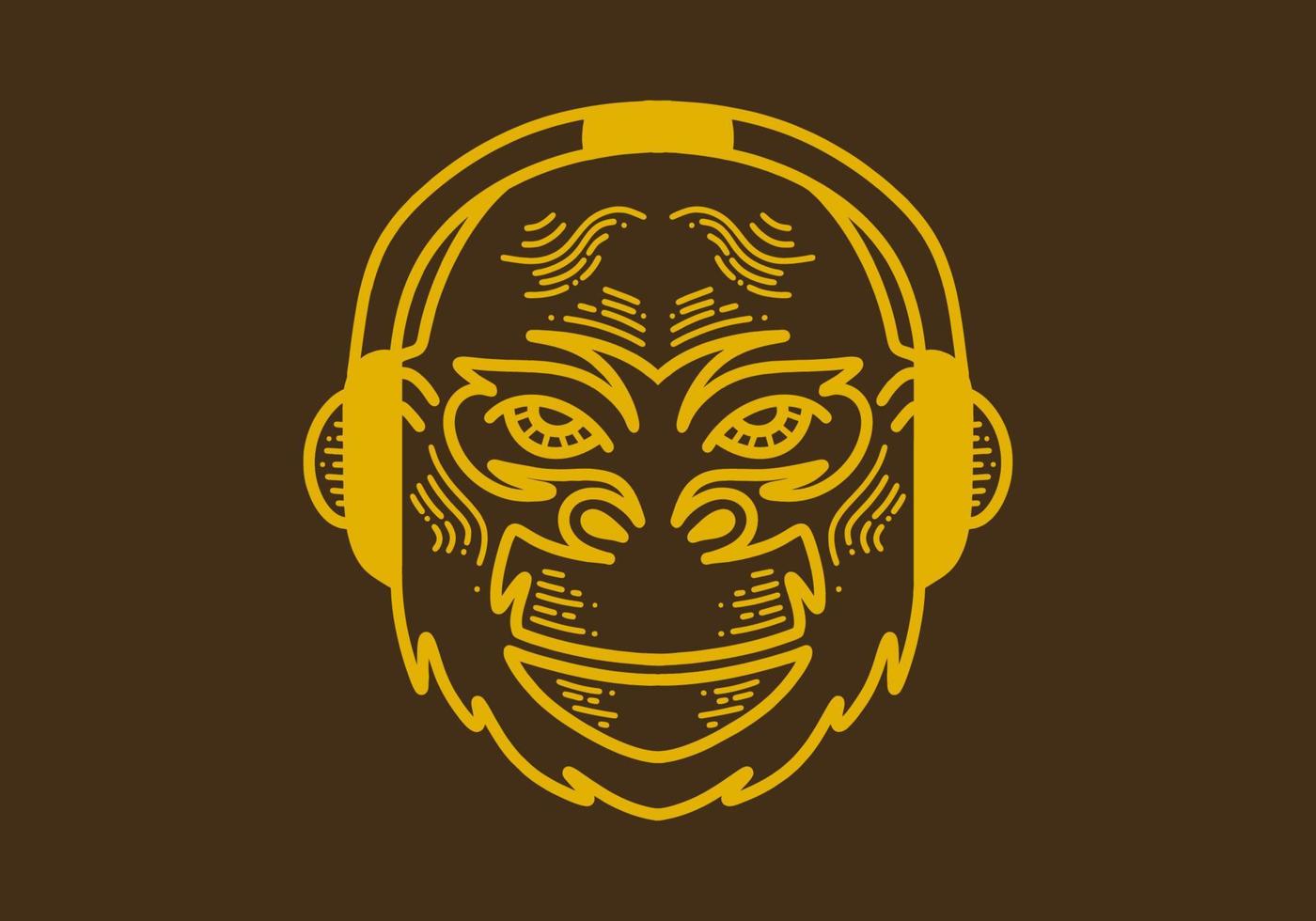 Gorilla wearing headphones retro vintage line art vector