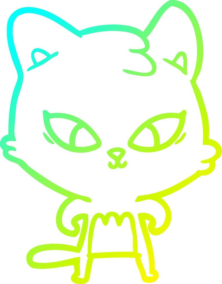 cold gradient line drawing cute cartoon cat vector