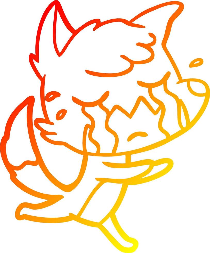 warm gradient line drawing crying fox cartoon vector