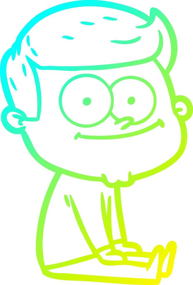 cold gradient line drawing cartoon happy man sitting vector