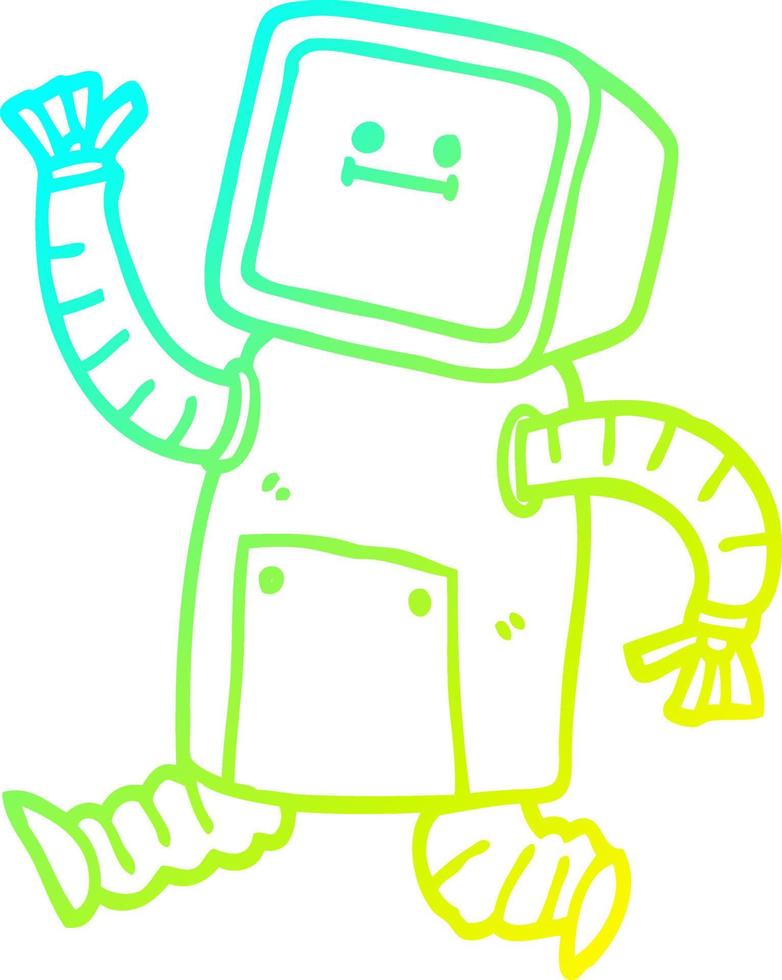 cold gradient line drawing cartoon robot running vector