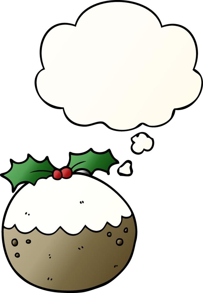 cartoon christmas pudding and thought bubble in smooth gradient style vector