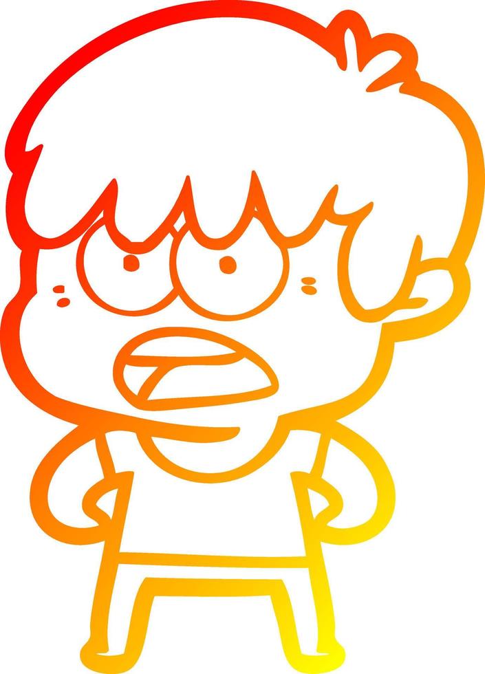 warm gradient line drawing worried cartoon boy vector
