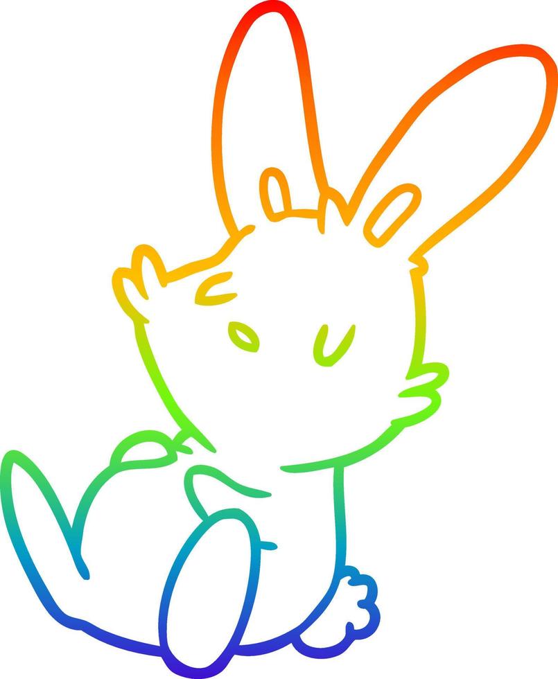 rainbow gradient line drawing cute rabbit sleeping vector