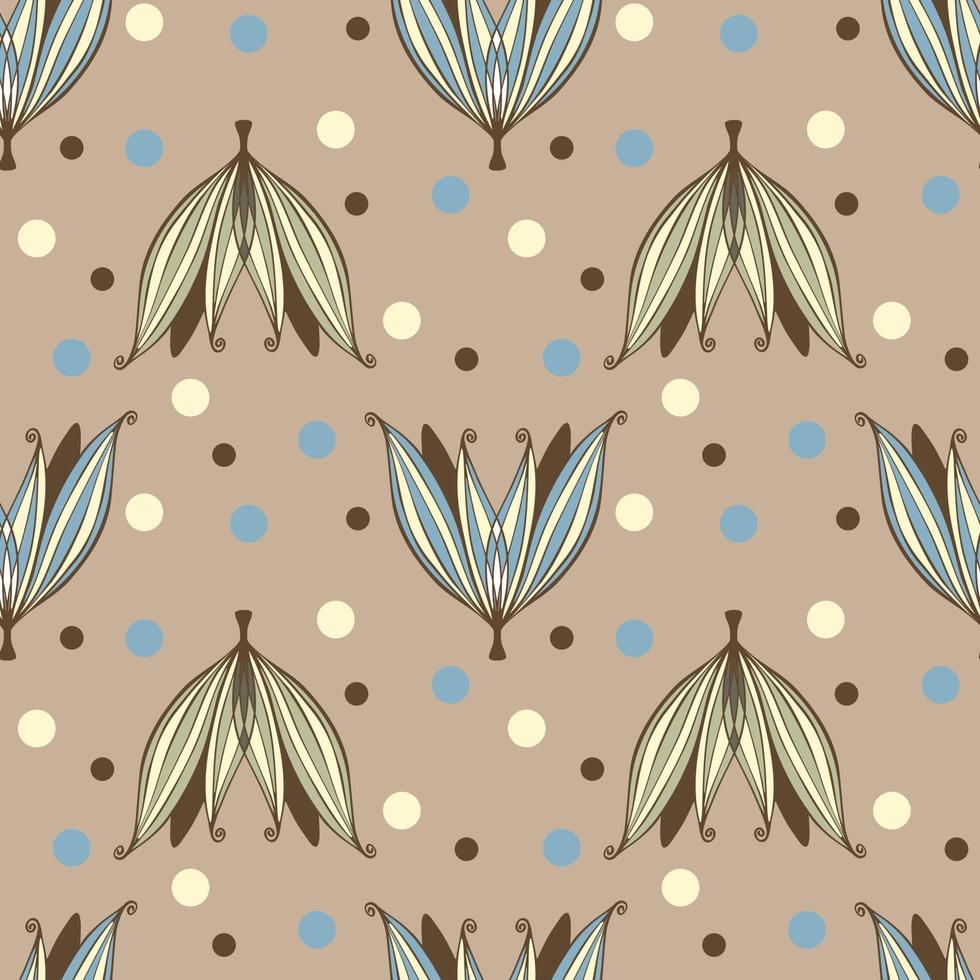 Seamless pattern with doodle flowers  pastel color on brown background. vector