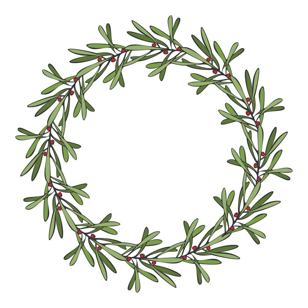 Wreath hand drawing round frame Cranberry twig and berry , leaves, branches. Decorative elements. vector