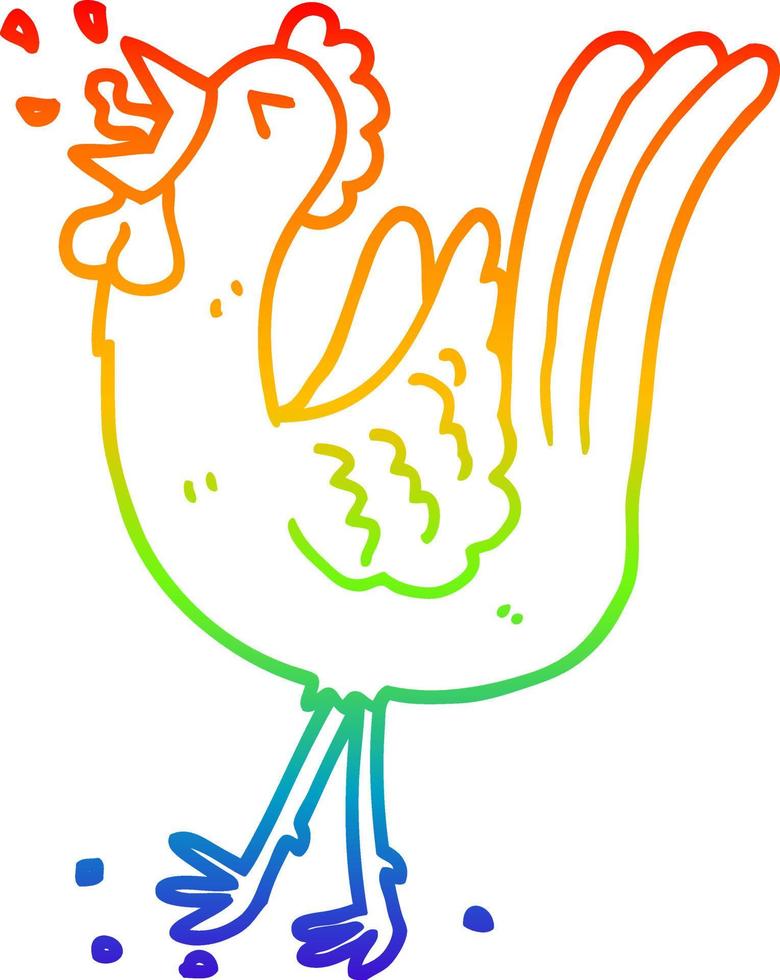 rainbow gradient line drawing cartoon crowing cockerel vector