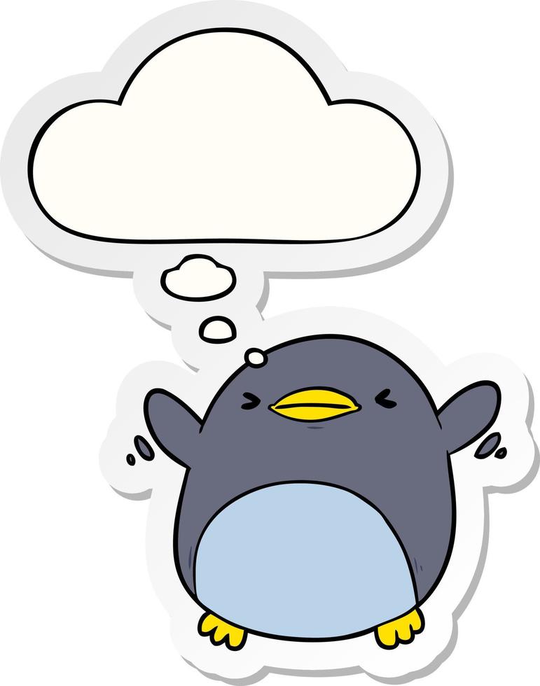 cute cartoon flapping penguin and thought bubble as a printed sticker vector