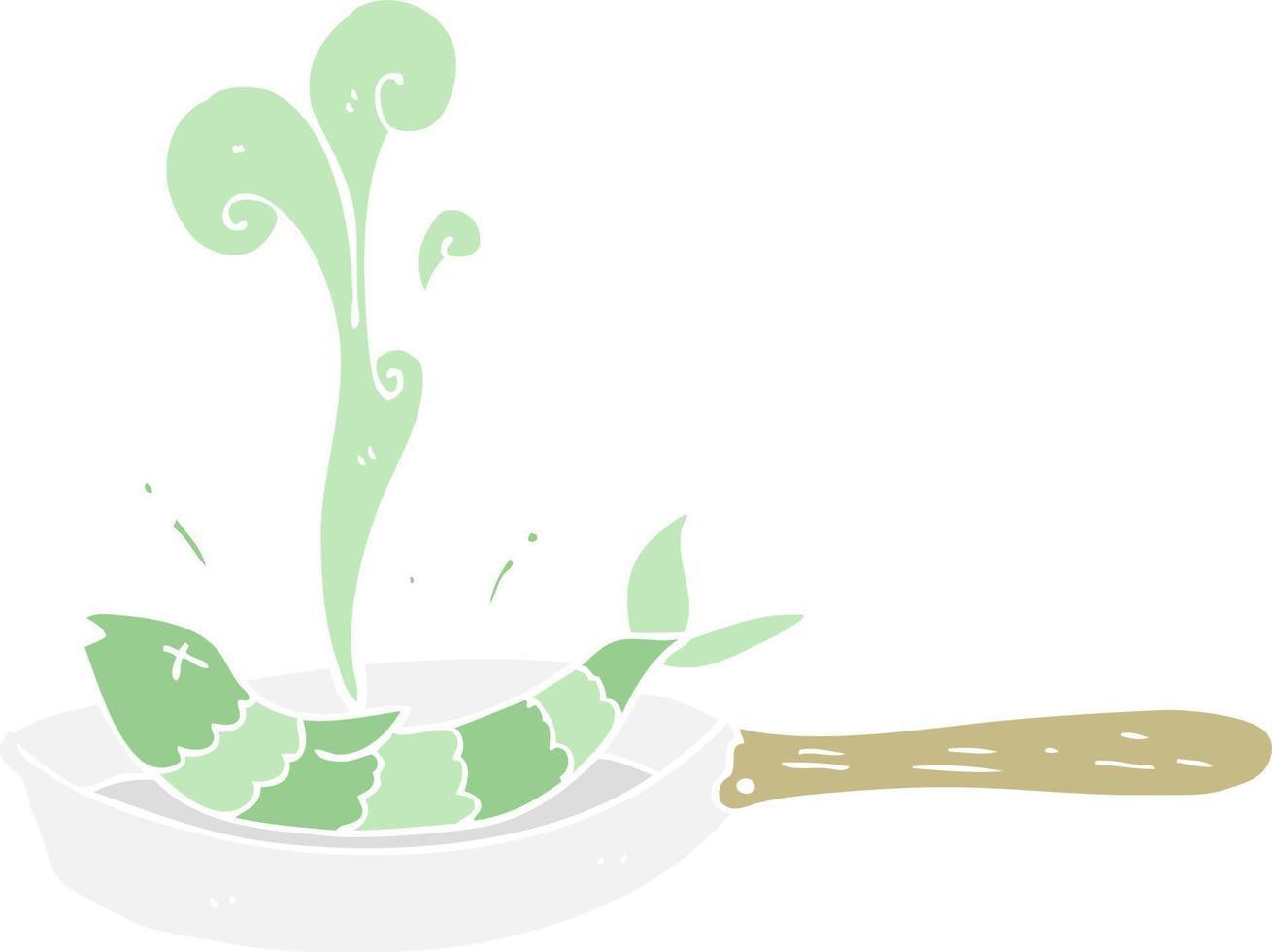 flat color illustration of frying fish vector