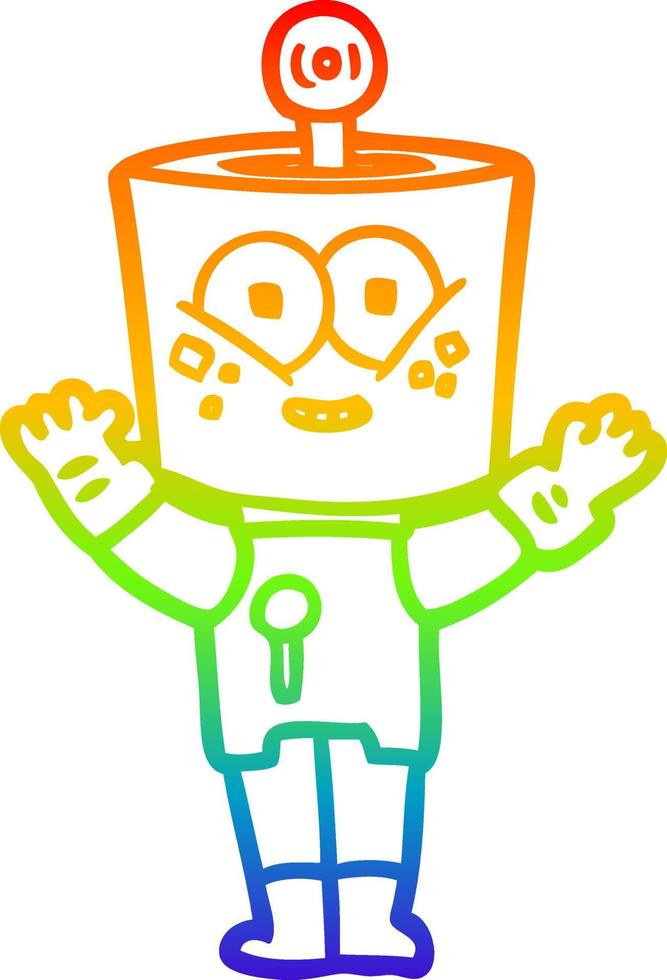 rainbow gradient line drawing happy cartoon robot vector