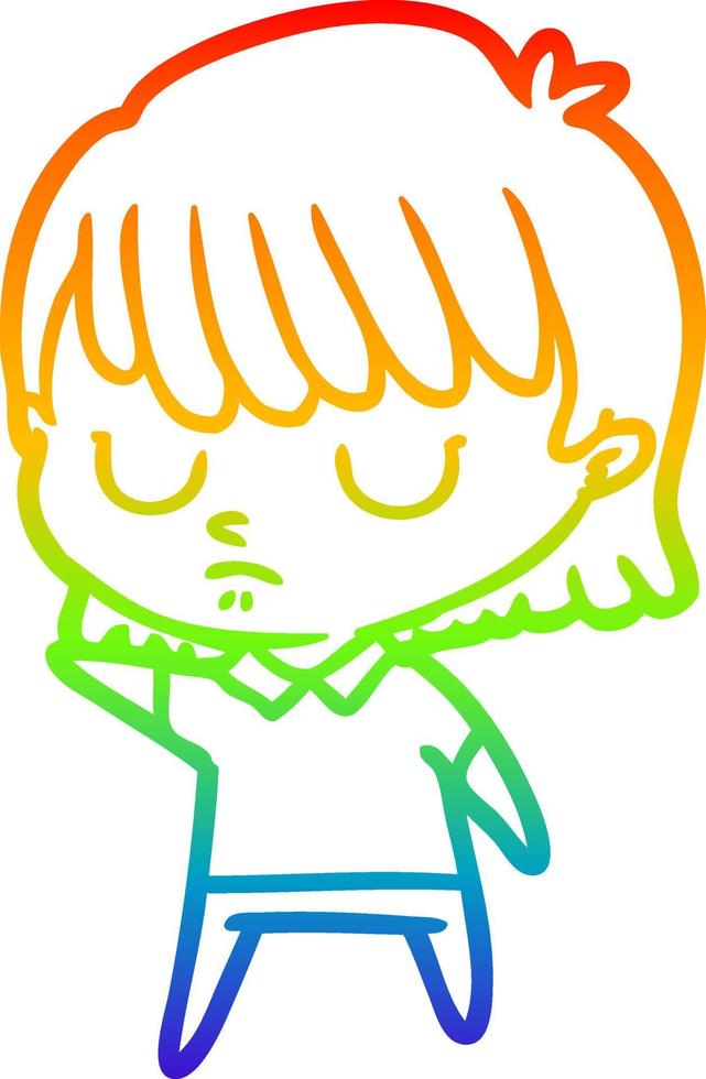 rainbow gradient line drawing cartoon woman vector