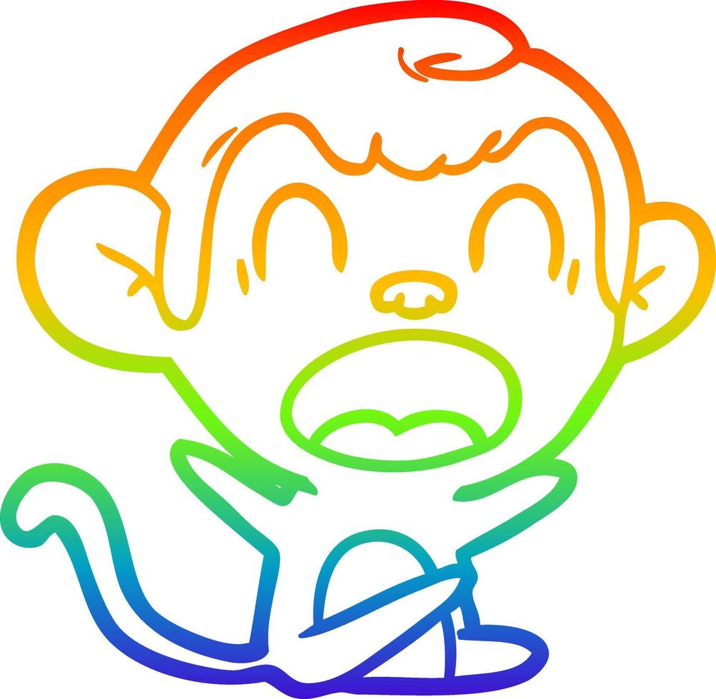 rainbow gradient line drawing shouting cartoon monkey vector