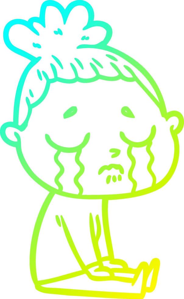 cold gradient line drawing cartoon crying woman vector