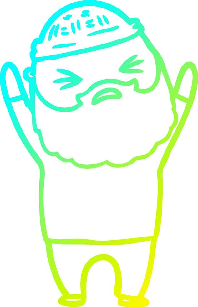 cold gradient line drawing cartoon man with beard vector