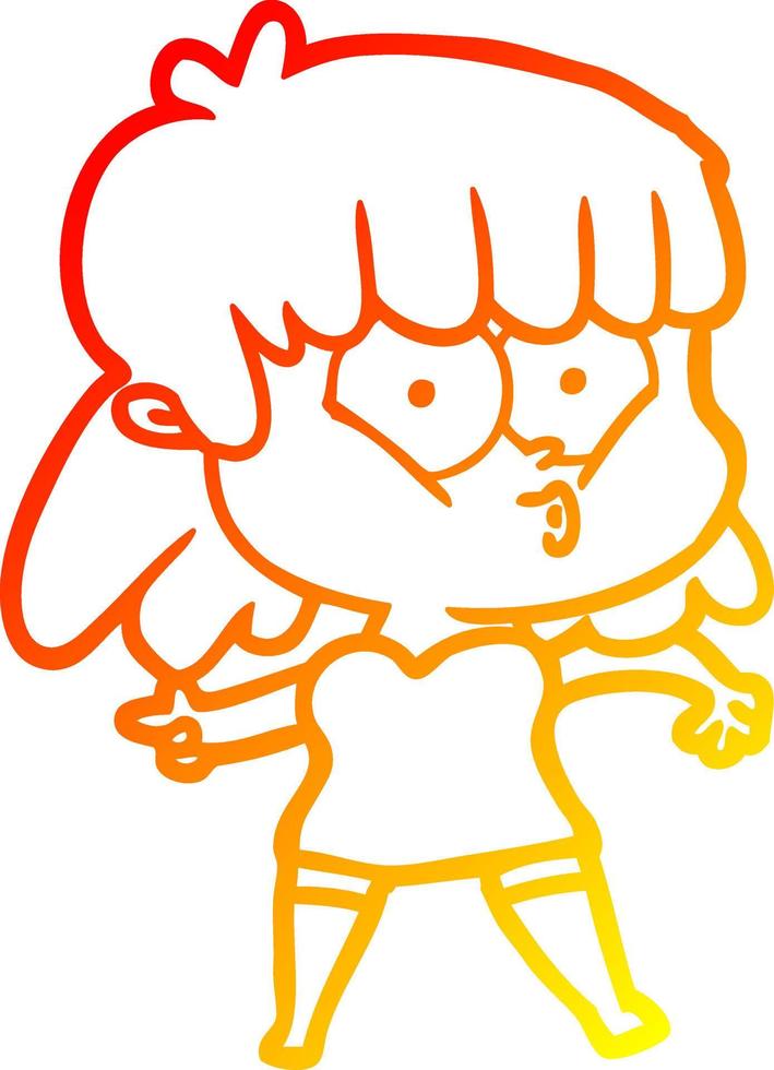 warm gradient line drawing cartoon whistling girl vector