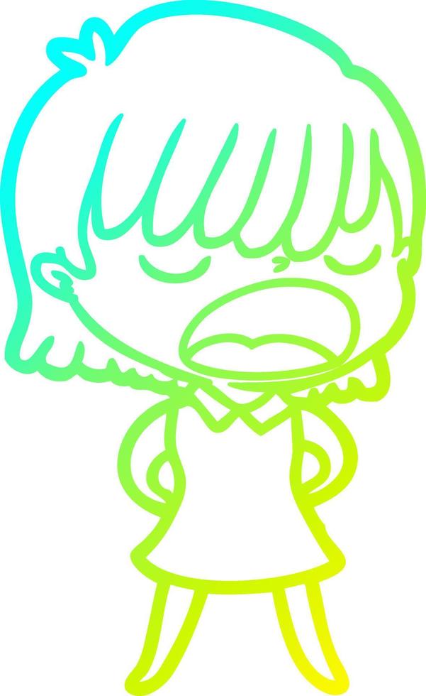cold gradient line drawing cartoon woman talking loudly vector