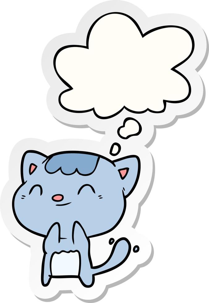 cartoon happy cat and thought bubble as a printed sticker vector