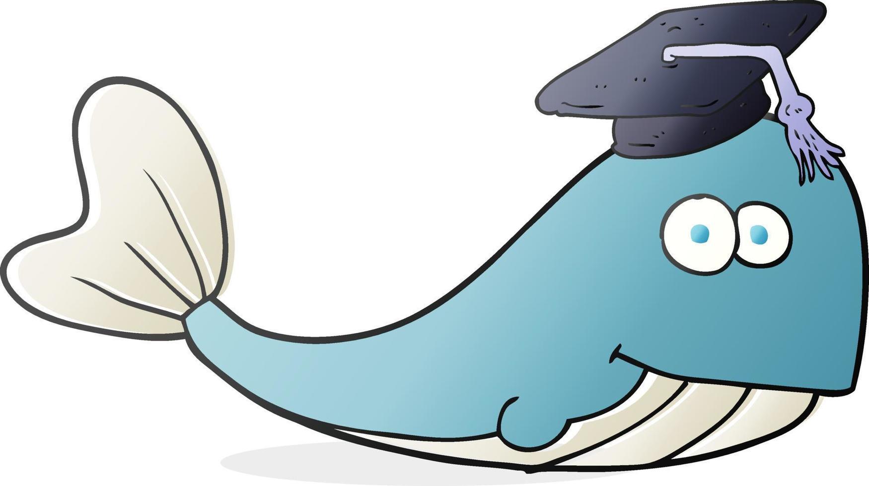 freehand drawn cartoon whale graduate vector