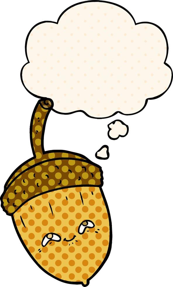 cartoon acorn and thought bubble in comic book style vector